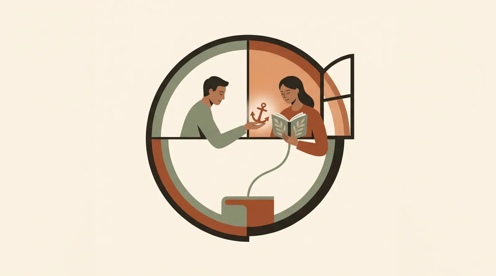 Editorial-Illustration zum Thema „„Kein Interesse“ am Telefon: Warum es selten Ablehnung ist' in warmen Terracotta- und Salbeitönen im Lindoza-Proberaum-Stil