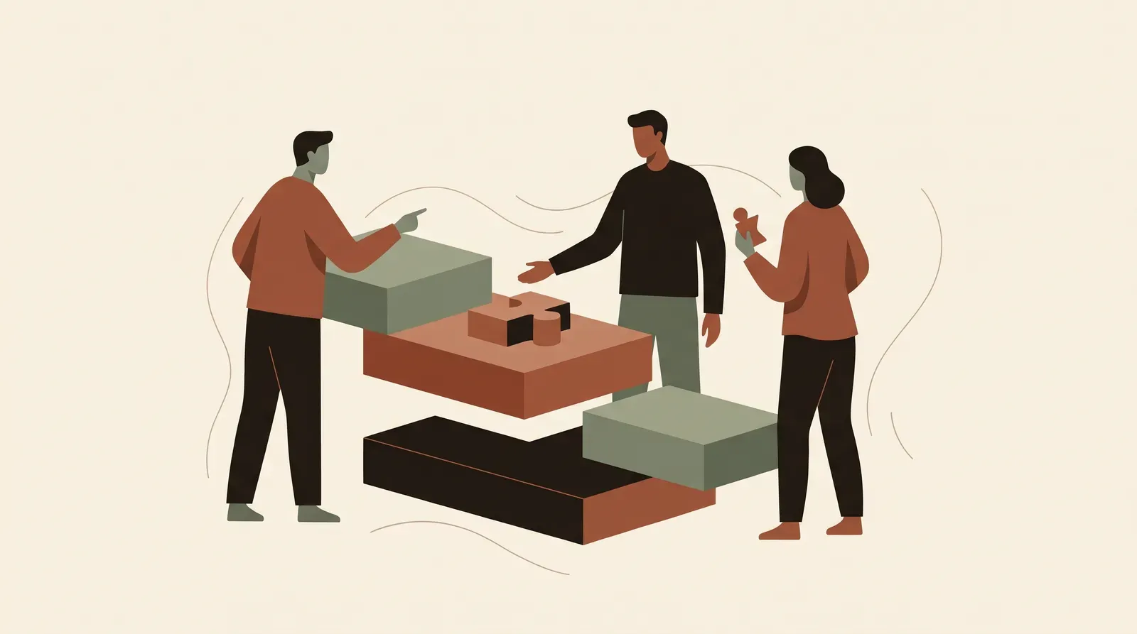Editorial-Illustration zum Thema „Wann Rabatt geben und wann nicht: Der Preisboden-Entscheid in 3 Zonen' in warmen Terracotta- und Salbeitönen im Lindoza-Proberaum-Stil